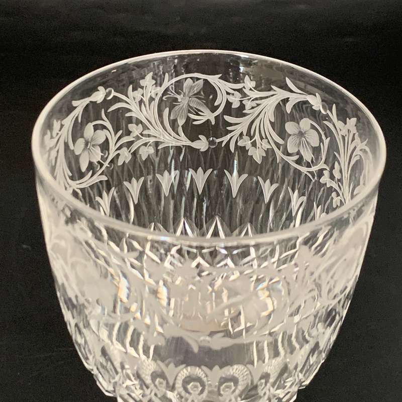 Wonderful Antique Engraved Cut-Crystal Wine Goblet (Stourbridge Glass)