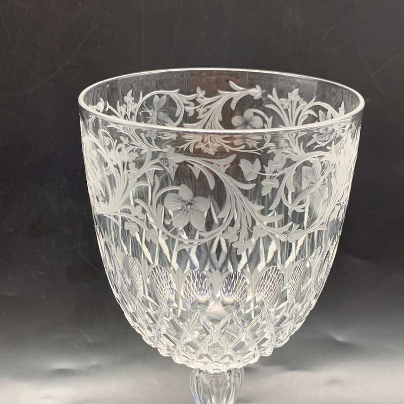 Wonderful Antique Engraved Cut-Crystal Wine Goblet (Stourbridge Glass)