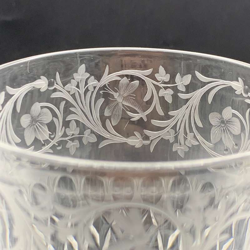 Wonderful Antique Engraved Cut-Crystal Wine Goblet (Stourbridge Glass)