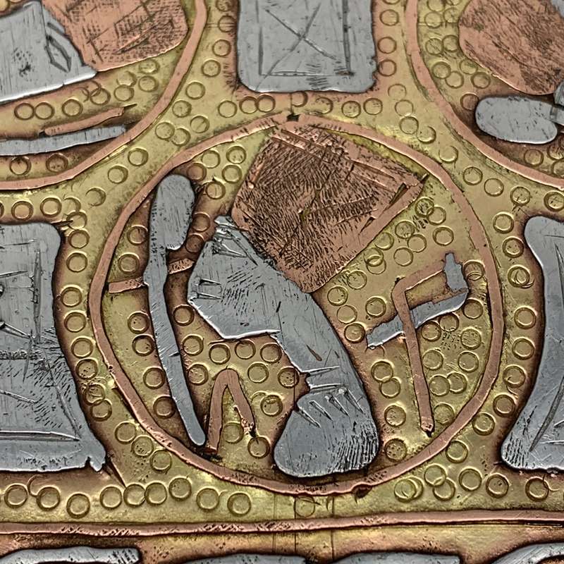 Large Antique Egyptian 'Cairo Ware' Brass, Silver & Copper Plate