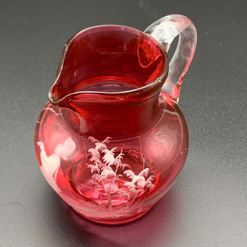 Antique 'Mary Gregory' Cranberry Glass Cream Jug