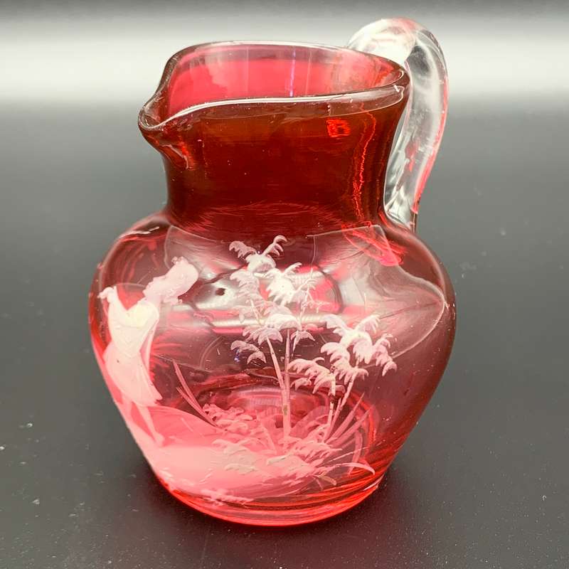 Antique 'Mary Gregory' Cranberry Glass Cream Jug