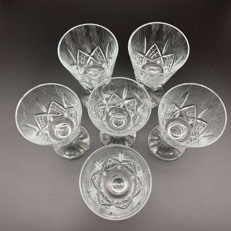 Six Vintage Cut-Crystal Sherry Glasses