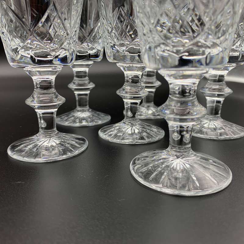 Six Vintage Cut-Crystal Sherry Glasses