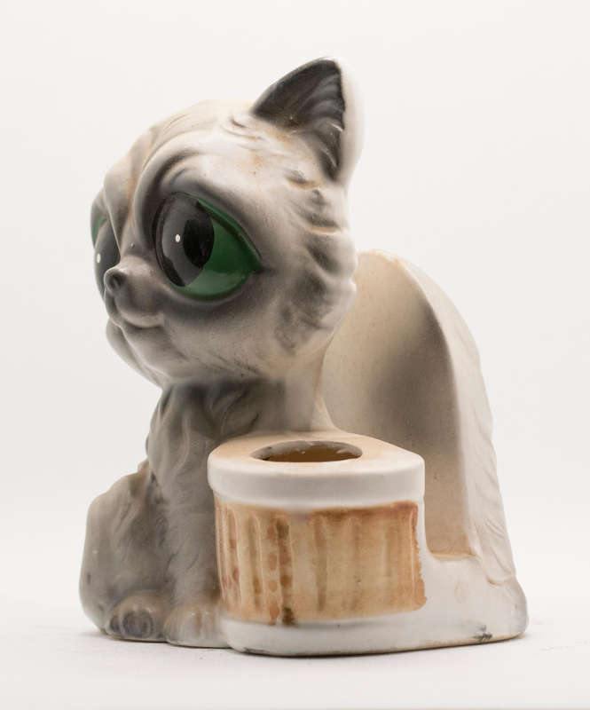 Vintage cat ceramic salt+pepper and toothpick+napkin holder set