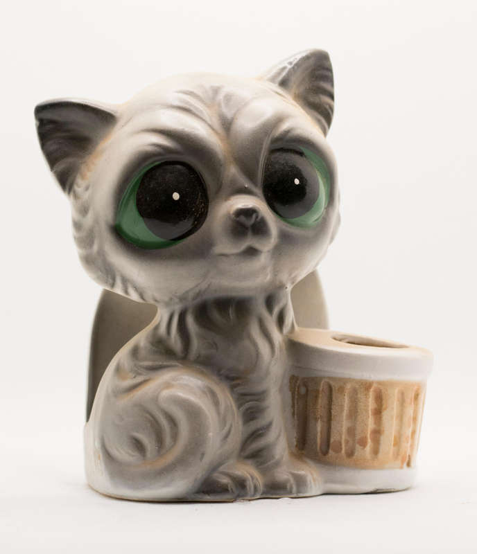 Vintage cat ceramic salt+pepper and toothpick+napkin holder set