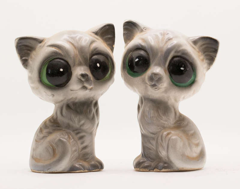 Vintage cat ceramic salt+pepper and toothpick+napkin holder set