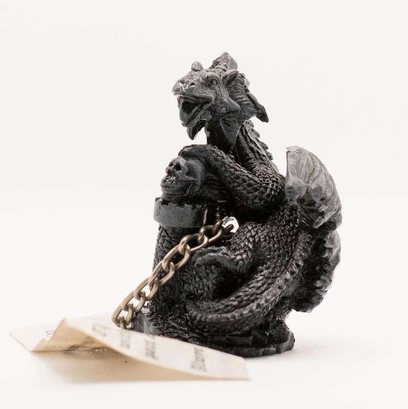 Mini Gothic Dragon Figurine  Chained Skull Guardian  Cast Metal  6cm  Rare Collectible