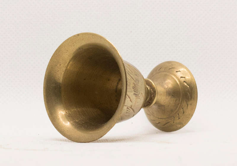 VINTAGE HAND-ENGRAVED BRASS SHOT GLASS SET (6)