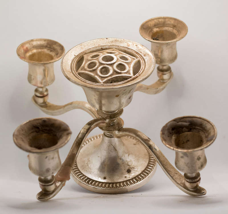 Vintage silver plated 5 arm candelabra with central snuffer