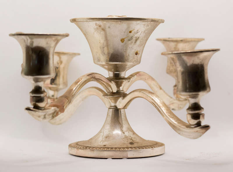 Vintage silver plated 5 arm candelabra with central snuffer