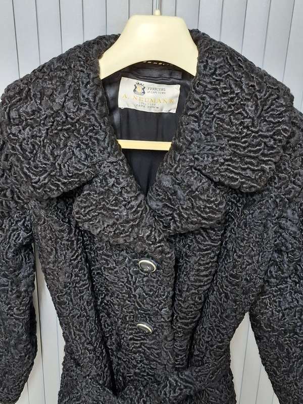 Vintage Black Karakul Pelt Coat with belt - authentic rare find in excellent condition - Size S