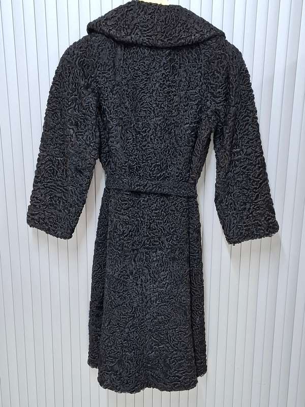 Vintage Black Karakul Pelt Coat with belt - authentic rare find in excellent condition - Size S