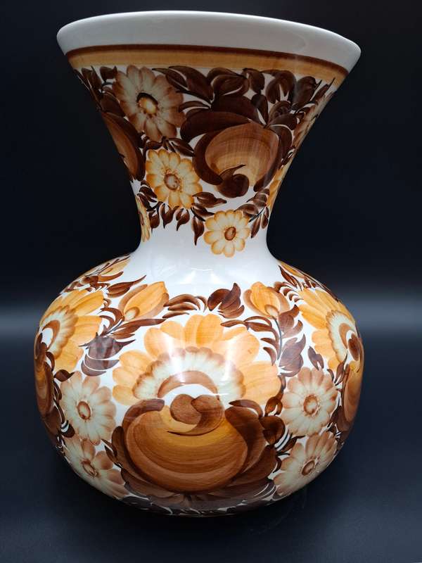 Mid Century ZF Kolo Retro Hand Painted Floral Vase - warm Autumn colours - Large 33cm high