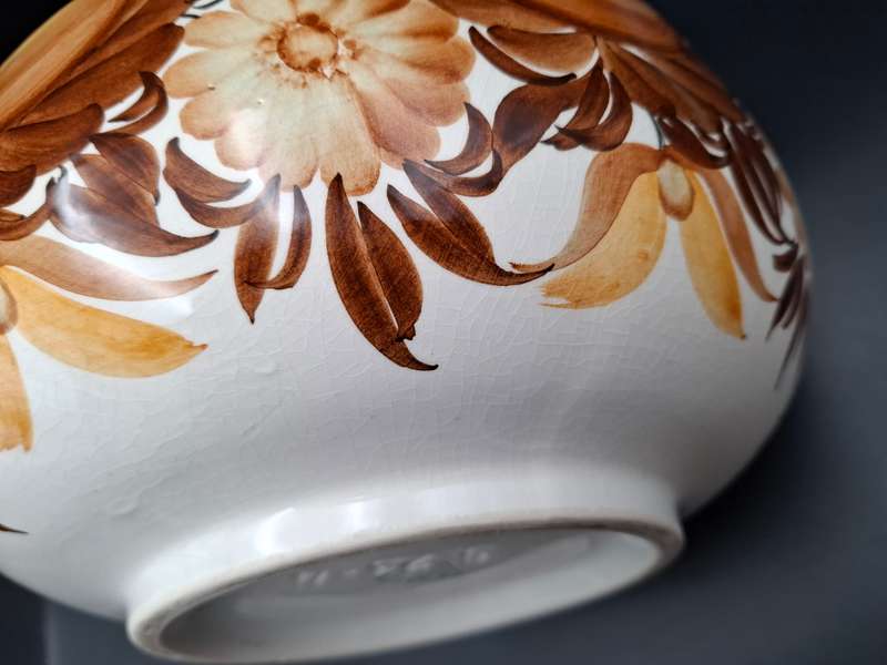 Mid Century ZF Kolo Retro Hand Painted Floral Vase - warm Autumn colours - Large 33cm high