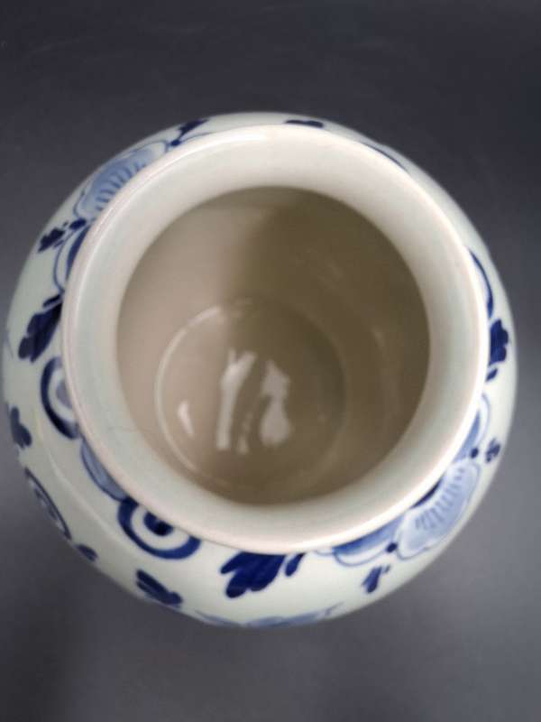 Authentic Dutch Regina Delft Blauw Vase - Blue and White Floral Design