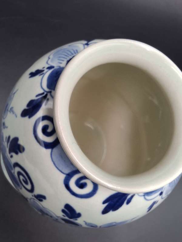 Authentic Dutch Regina Delft Blauw Vase - Blue and White Floral Design