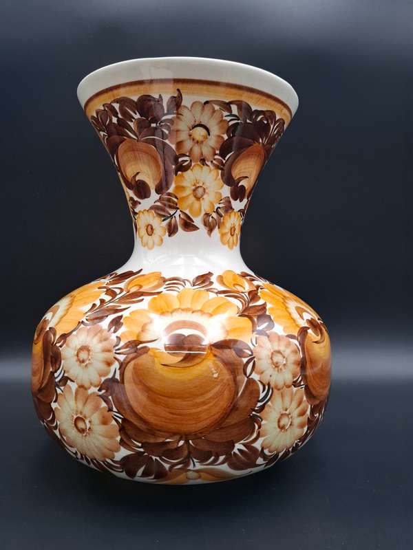 Mid Century ZF Kolo Retro Hand Painted Floral Vase - warm Autumn colours - Large 33cm high