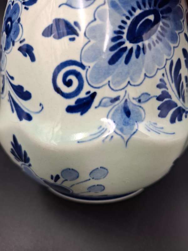 Authentic Dutch Regina Delft Blauw Vase - Blue and White Floral Design