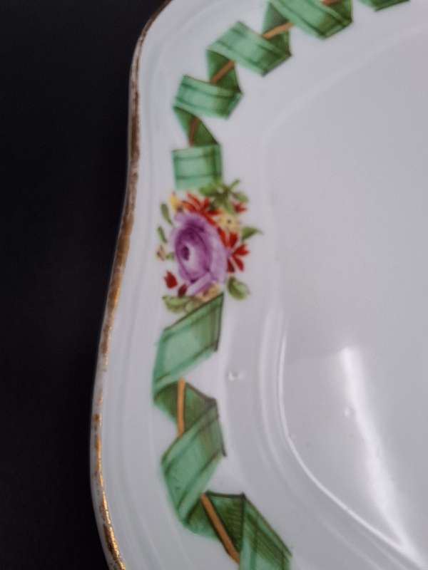 Antique Meissen Porcelain Tray/Platter 36cm - Handpainted Watteau Style Scene - Gilded Rim - 1800's