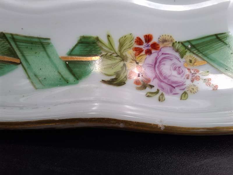 Antique Meissen Porcelain Tray/Platter 36cm - Handpainted Watteau Style Scene - Gilded Rim - 1800's