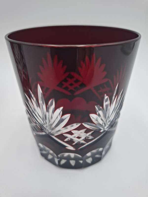 Vintage Bohemian Burgundy Overlay Cut Glass - Pair of Tumblers