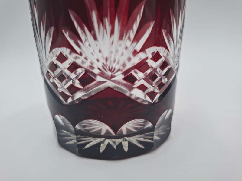 Vintage Bohemian Burgundy Overlay Cut Glass - Pair of Tumblers