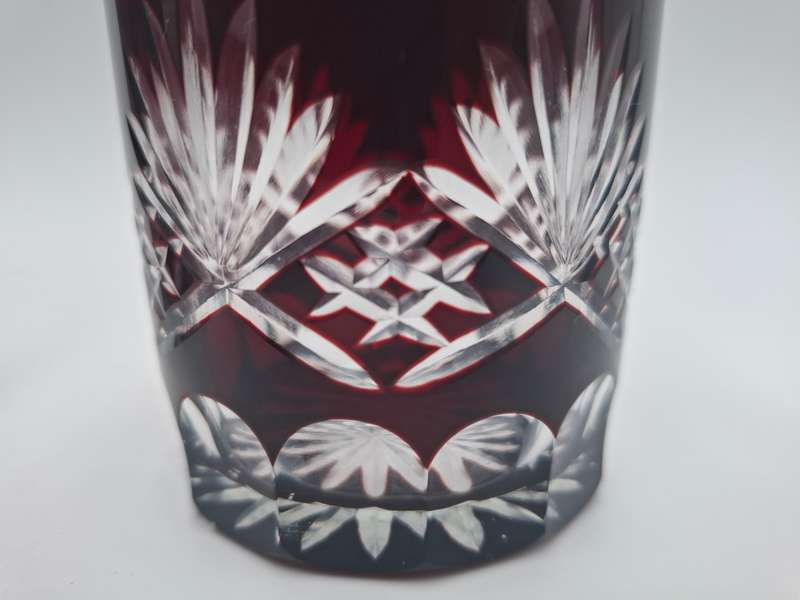 Vintage Bohemian Burgundy Overlay Cut Glass - Pair of Tumblers