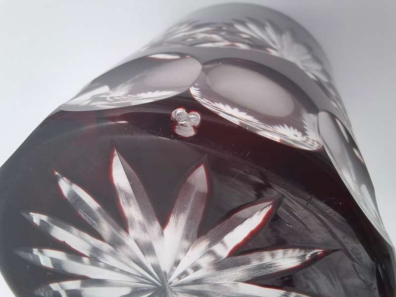 Vintage Bohemian Burgundy Overlay Cut Glass - Pair of Tumblers