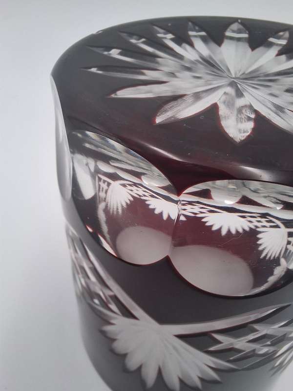 Vintage Bohemian Burgundy Overlay Cut Glass - Pair of Tumblers