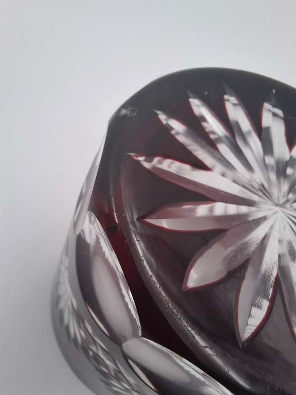 Vintage Bohemian Burgundy Overlay Cut Glass - Pair of Tumblers