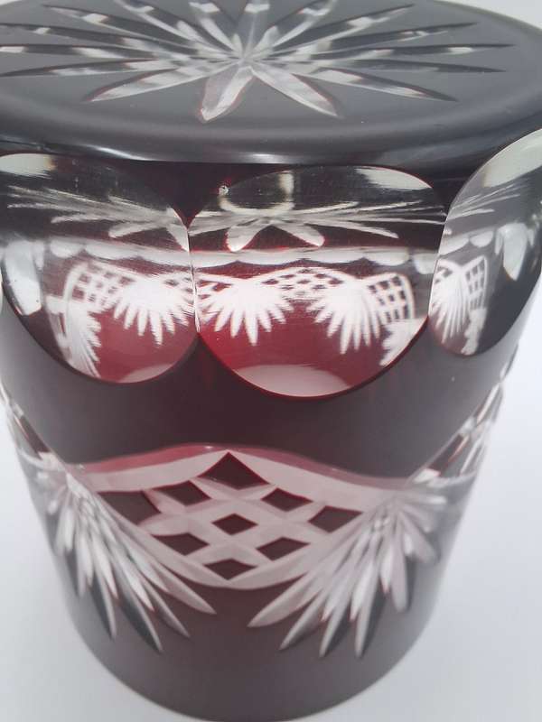 Vintage Bohemian Burgundy Overlay Cut Glass - Pair of Tumblers
