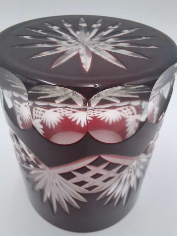Vintage Bohemian Burgundy Overlay Cut Glass - Pair of Tumblers