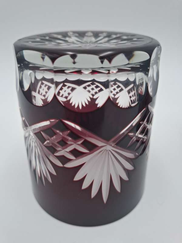 Vintage Bohemian Burgundy Overlay Cut Glass - Pair of Tumblers