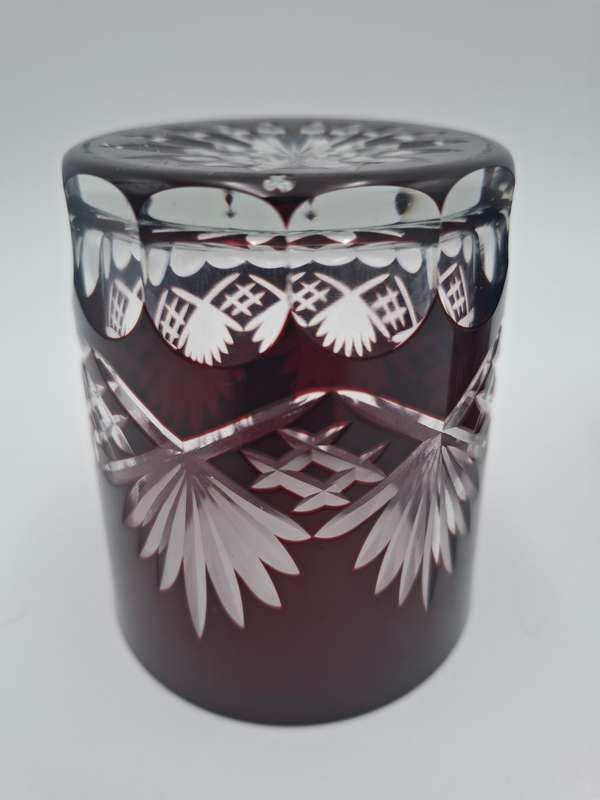 Vintage Bohemian Burgundy Overlay Cut Glass - Pair of Tumblers