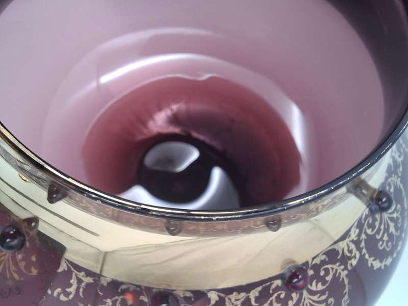 Gorgeous !! Vintage Long Stem Ruby Bohemian Gild Overlay & Beaded Glass Candy Bowl - 43cm H