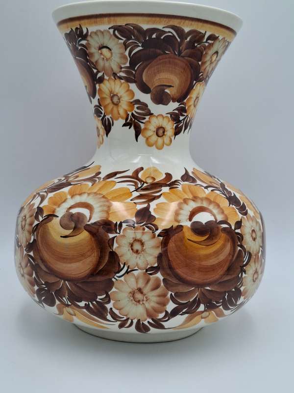 Mid Century ZF Kolo Retro Hand Painted Floral Vase - warm Autumn colours - Large 33cm high