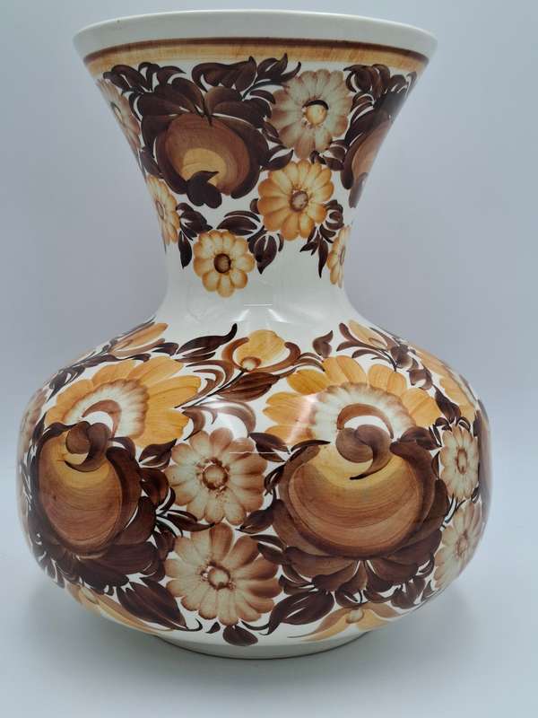 Mid Century ZF Kolo Retro Hand Painted Floral Vase - warm Autumn colours - Large 33cm high