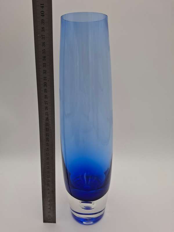 Mid Century Modern Cobalt Blue Ombre Handblown Vase - Tall - 40cm high - heavy base