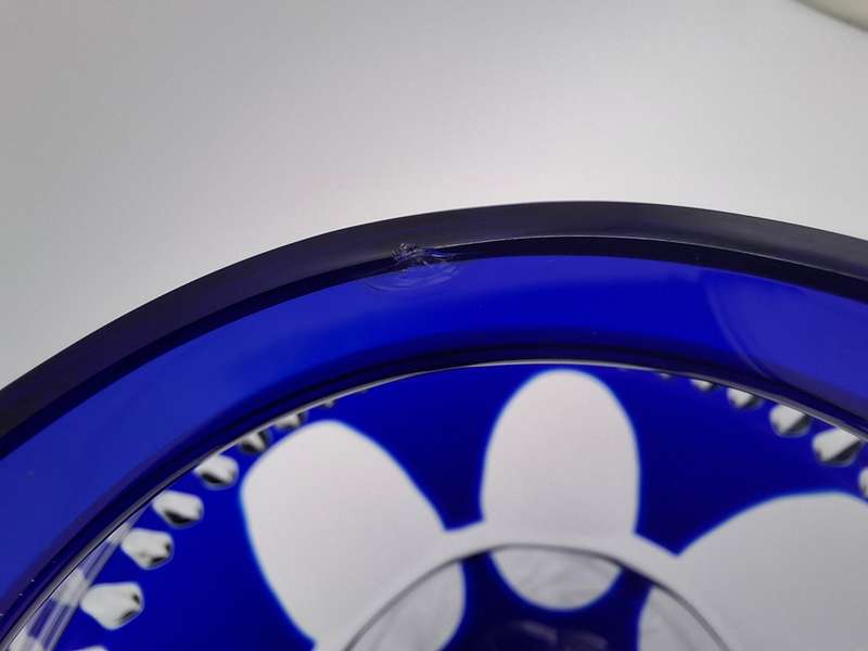 Vintage Bohemian Cobalt Blue Overlay Heavy Cut Footed Crystal Vase / Bowl - stunning - 24cm high