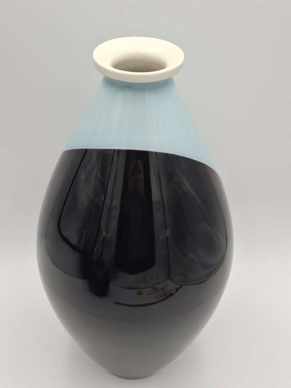 Tall Elegant Black & Light Blue Vase - glazed - Berlin KPM Vase - 40cm high