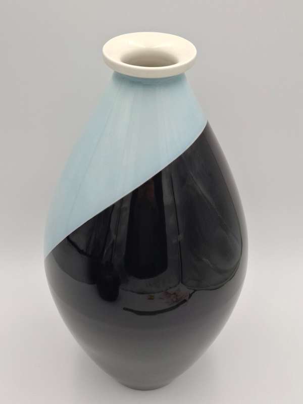 Tall Elegant Black & Light Blue Vase - glazed - Berlin KPM Vase - 40cm high