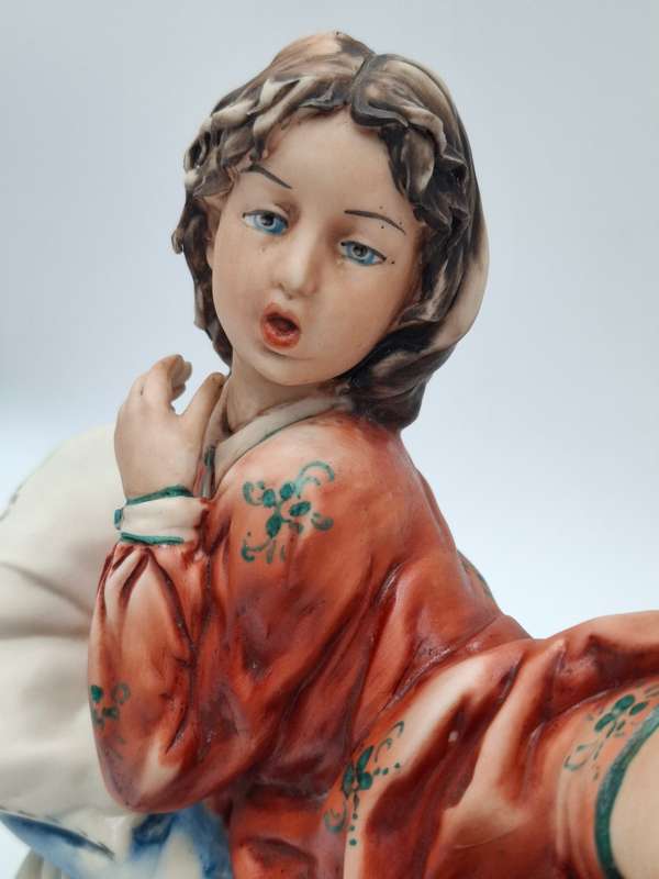 Captivating Italian Risque Capodimonte Sculpture - Doctor treating a Young Woman - Signed by Artist