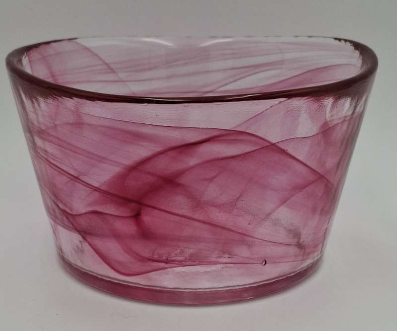 Vintage 1970's Kosta Boda Swirl Pink Glass Bowl handmade in Sweden by famous Ulrica Hydman Vallien