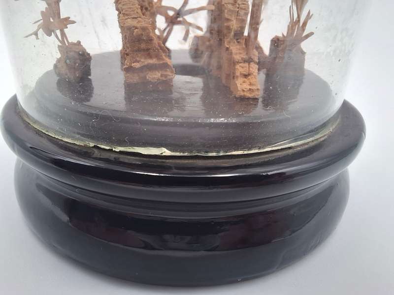 Vintage Chinese Cork Art in Glass Dome