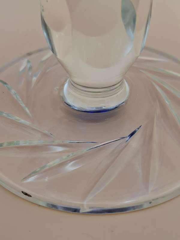 Vintage Bohemian Cobalt Blue Overlay Heavy Cut Footed Crystal Vase / Bowl - stunning - 24cm high