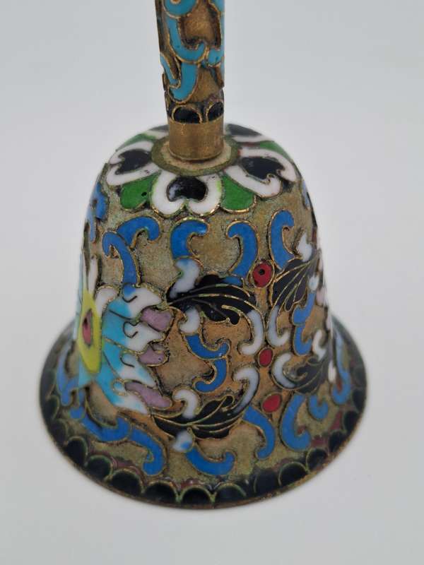 Vintage Relief Cloisanne Dinner Bell - Great Workmanship - 11.5cm H - has the Original Bell Clapper