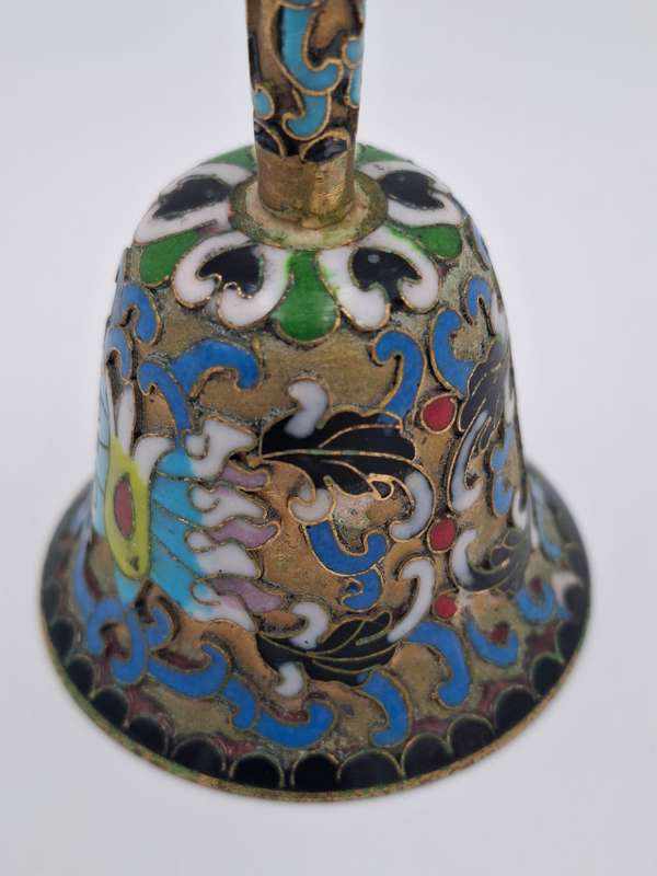 Vintage Relief Cloisanne Dinner Bell - Great Workmanship - 11.5cm H - has the Original Bell Clapper