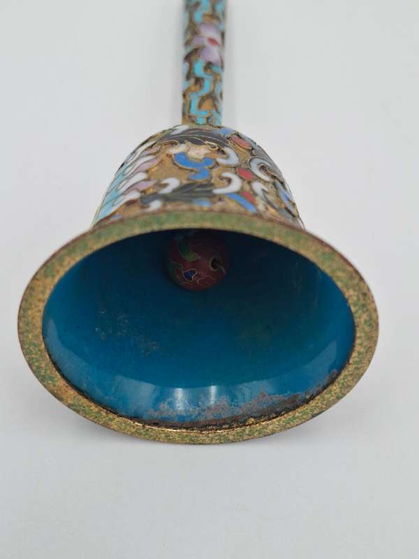 Vintage Relief Cloisanne Dinner Bell - Great Workmanship - 11.5cm H - has the Original Bell Clapper