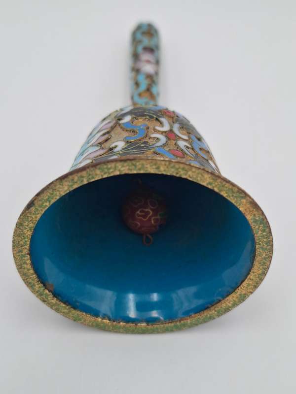 Vintage Relief Cloisanne Dinner Bell - Great Workmanship - 11.5cm H - has the Original Bell Clapper